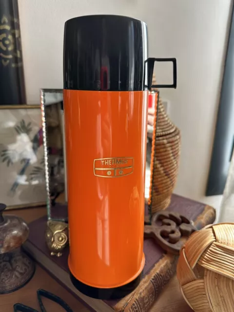 Thermos Brand plastique orange pop vintage 1970 TBE 0.75 l camping vanlife