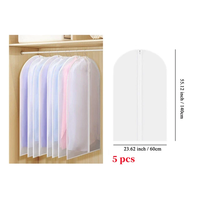 5 Pcs Garment Bag Travel Suit Dress Storage Clear Cover Full Zipper Coat Carrier