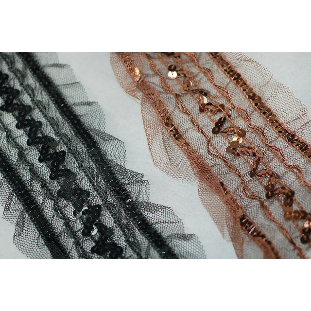 Bordure Ethnique Brodée Paillettes Et Perles - 1 Mètre - Ruban DIY Multicolore