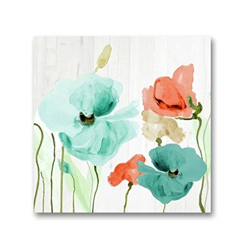 Genius Decor - Watercolor Poppies Flowers in Teal and 20 x 20 in Teal Coral