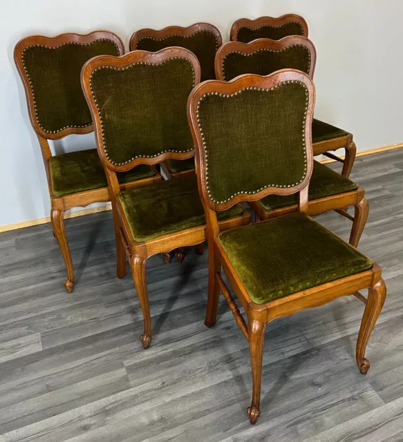 Vintage Set of 6 Louis XV Carved Oak Dining Chairs  (LOT 2597)