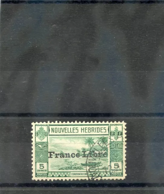 NEW HEBRIDES, FR Sc 67(YT 124) VF USED 1941 5c GREEN, FRANCE LIBRE OVERPRINT $24