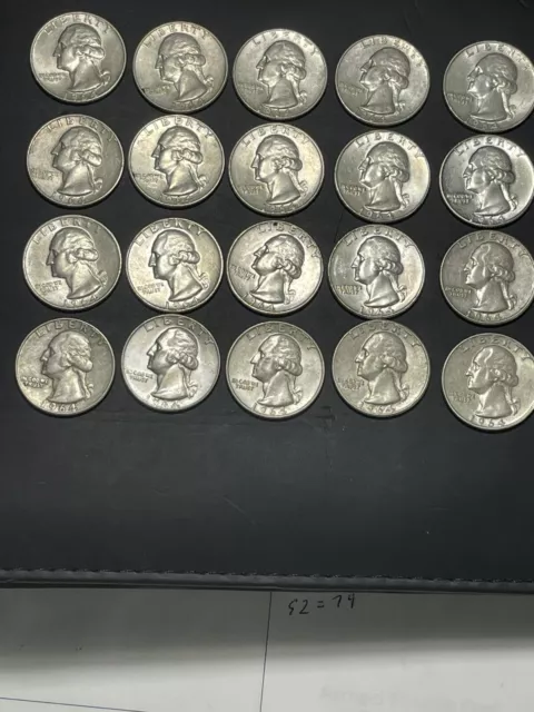 20 - 1964 Half Roll of Washington Quarters 90% SILVER Coins