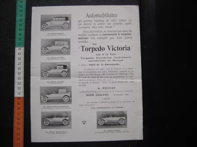 Publicite Circa 1925 Prospekt AUTOMOBILE TORPEDO VICTORIA Privat Dijon De Dion