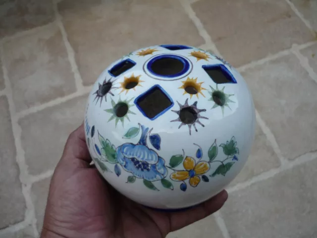 CERAMIQUE POLYCHROME NEVERS MONTAGNON VASE PIQUE FLEURS DECOR MAIN DEBUT XXème