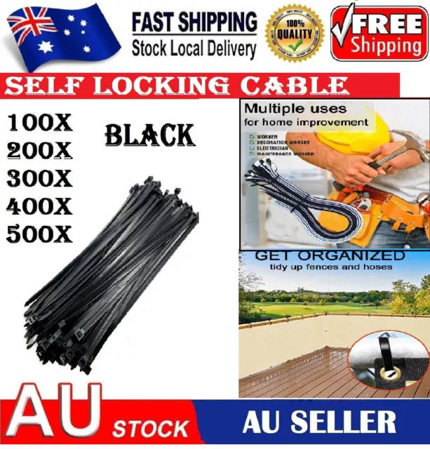 100pcs cable Zip Ties Self-Locking Plastic Nylon Wire Resistance Black Cable Tie