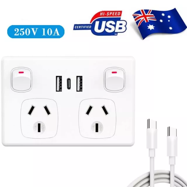 FAST Charge 3.6 amp Dual USB / Type-C Double Power Point GPO Wall outlet Supply