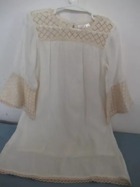 H2 Girls size 3 Off White Dress with Lace Trim Long Sleeve Lined by Yo Baby