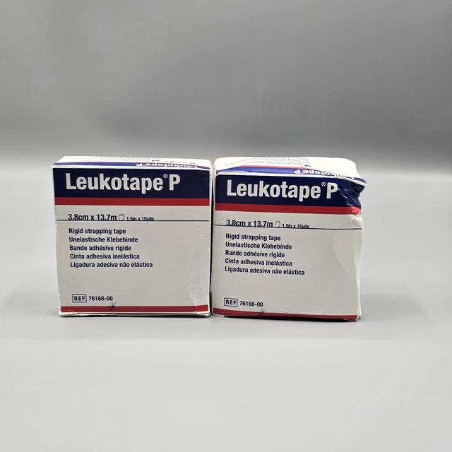 Cinta deportiva de correa rígida de alta resistencia Leukotape P, 1-1/2"" x 15 yardas, paquete de 2