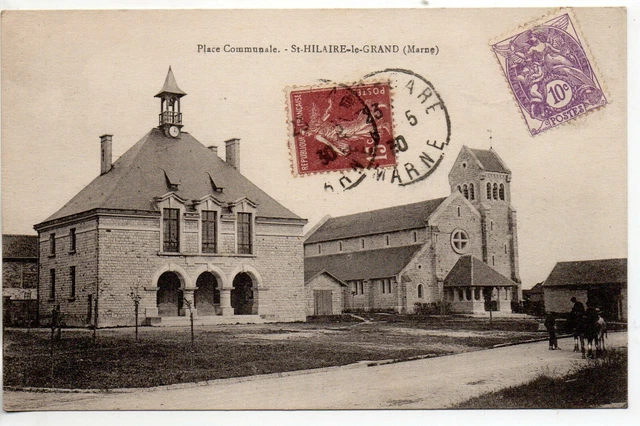 SAINT HILAIRE LE GRAND - Marne - CPA 51 - La square communale town hall and church