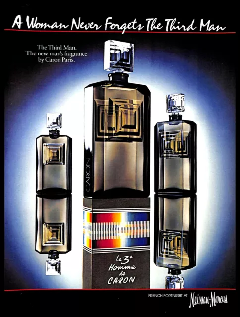 1985 Caron Paris Third Man Fragrance Vintage PRINT AD Neiman Marcus Mirror