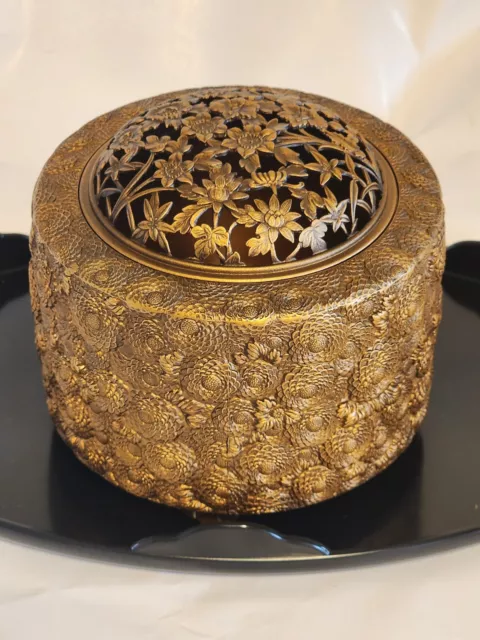 Japanese Arts And Crafts Copper Patterned Incense Burner  Antique Shipping Free
