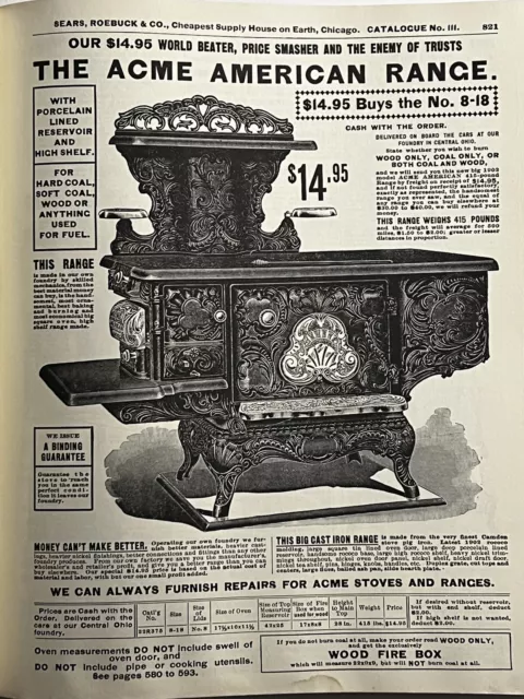 Vintage 1902 Acme American Range Sears B&W Print Ad 21x27cm SRC821 1969 Reprint