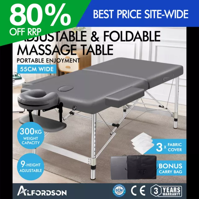 ALFORDSON Massage Table 2 Fold 55cm Portable Aluminium Waxing Bed Therapy