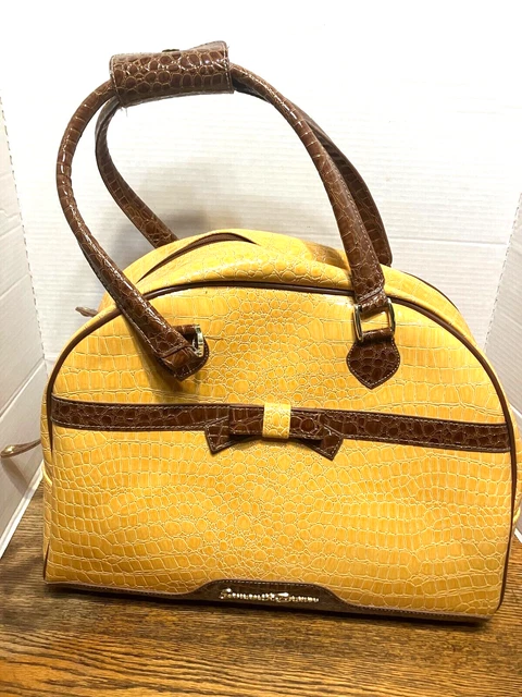 Yellow Samantha Brown Croc Embossed Carry On Bag Luggage 17" X 14" X 9" Bow