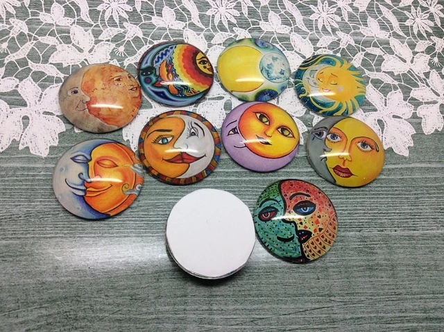 10 Sun and Moon Cabochons 16-25mm Mixed Round Glass Cabochon Flat Back Crafts 3