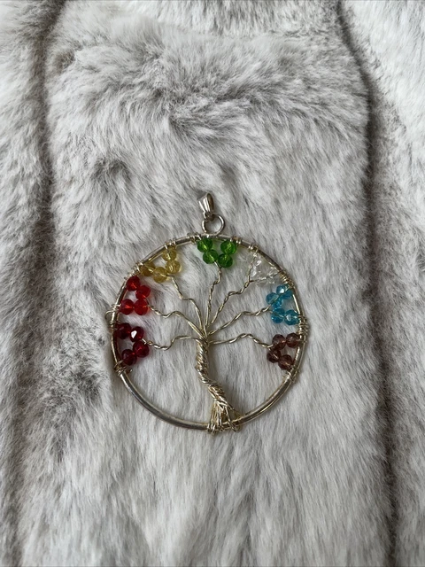 Pendant Necklace Natural Gemstone Tree of Life 7 Chakra Healing Crystal Charm