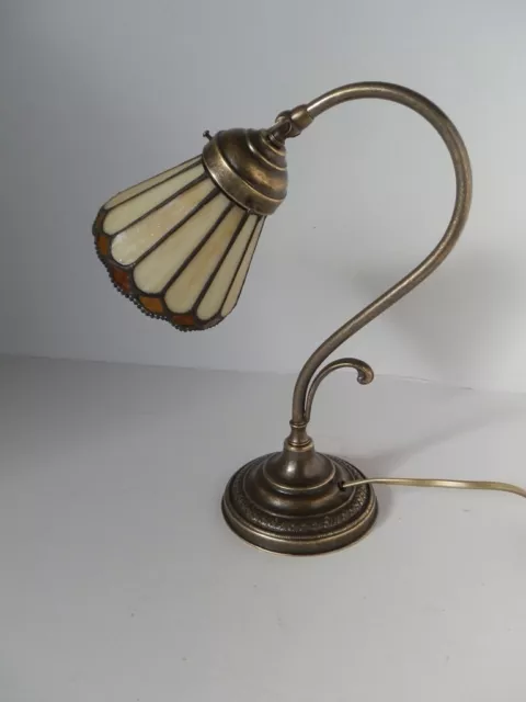 Lampada da tavolo in ottone brunito con vetro Tiffany abat-jour CONSEGNA 24 ORE