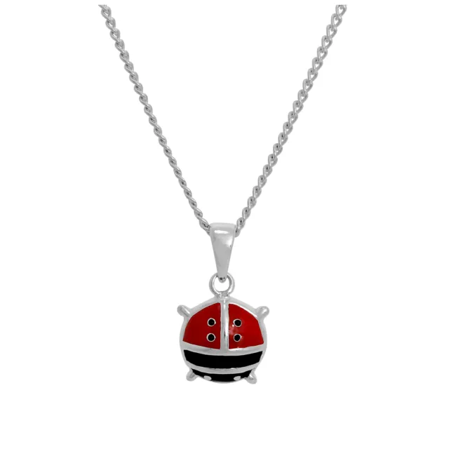 Large Sterling Silver & Coloured Enamel Ladybird Necklace 16 - 24 Inches