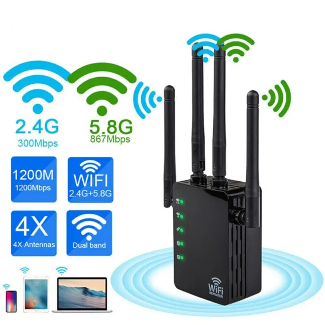 300/1200Mbps Dual-Band 2.4/5G 4Antenna Wifi Repeater Router Wi-Fi Range Extender