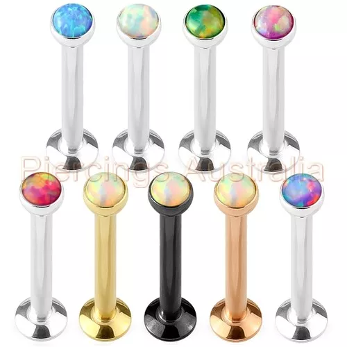 16G Opal Top Internally Threaded Labret Lip Monroe Bar Cartilage Tragus Stud