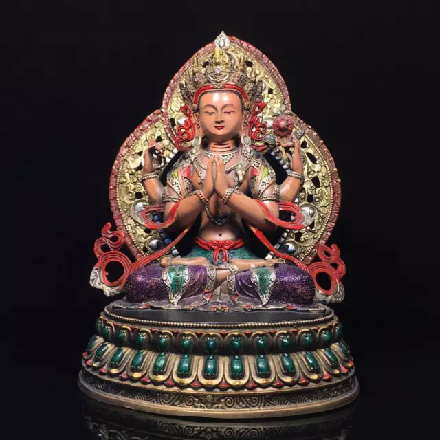 30CM Old Chinese Bronze Color Statue Buddha Q743