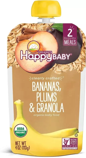 Happy Family Organics Stage 2 Bananas Plums Granola Resealable Pouch 113g