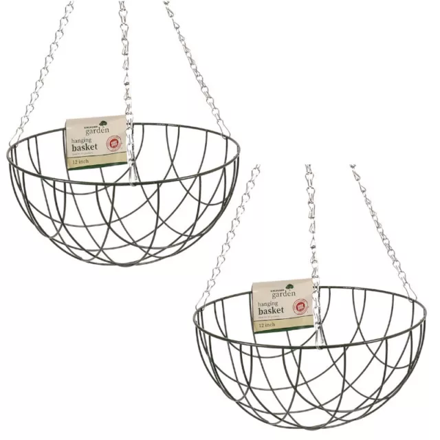 2 x 12″ Wire Hanging Basket Flower Garden Planter & Metal Chains & Hook