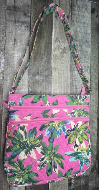 Vera Bradley Triple Zip Hipster Crossbody Bag Tropical Paradise Pink Floral