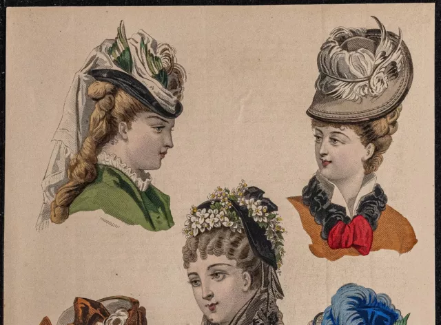 1875 - Gravure de mode - Journal des demoiselles - 4016 - Chapeaux et coiffures 2