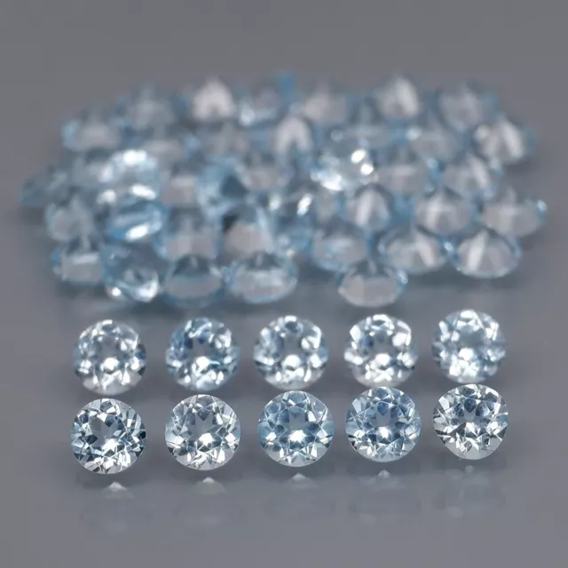 Round 3 mm.Ravishing Color&Full Fire! Baby Blue Topaz Brazil 50Pcs/5.17Ct.