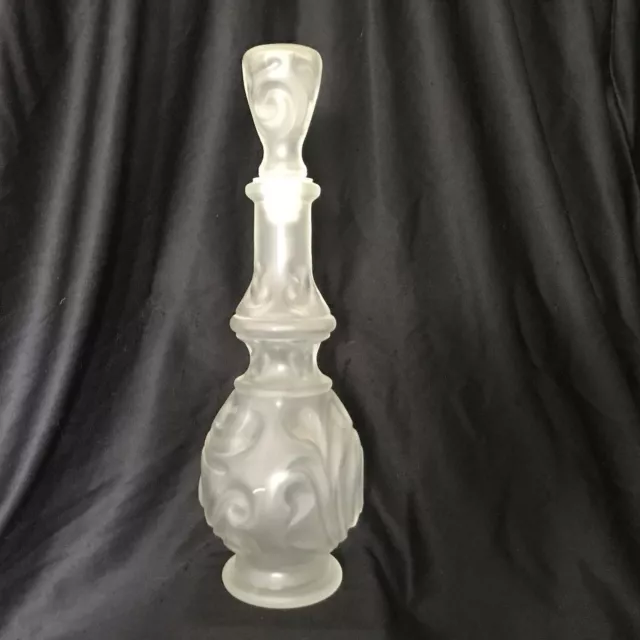 Vintage Frosted Glass Liquor Wine Decanter With Stopper Barware