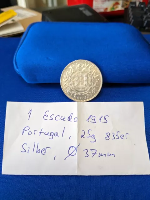 Portugal 1 Escudo 1915 Silber Ag835 (25g) 3