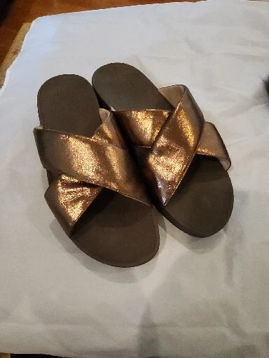 FitFlop Slide Sandal Womens US 9 EUR 41 Lulu Cross Glitz Wedge Platform Shoe
