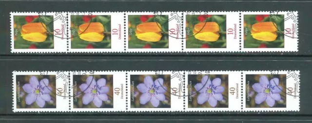BRD / Bund Rollenmarken Blumen - Mi-Nr. 2484-2485 gestempelt - 5er Streifen