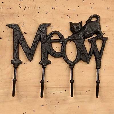 Antique Cast Iron Wall Hooks Brown Painted Meow Cat Coat Hat Towel Hook Rustic