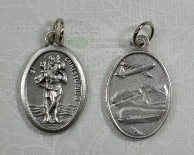 SAINT CHRISTOPHER Travel Medal Pendant, SILVER TONE, 22mm X 15mm, MADE IN ITALY