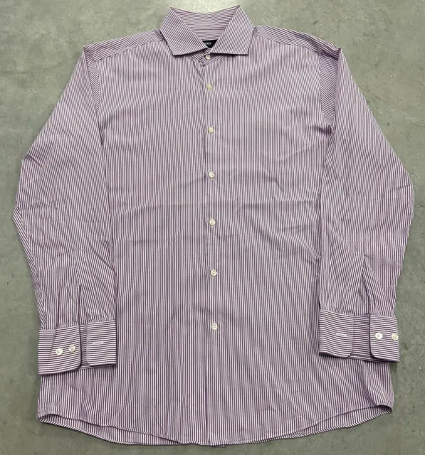 Hugo Boss Button Down Dress Shirt Sharp Fit Men’s Size 16 - 32/33 Purple White