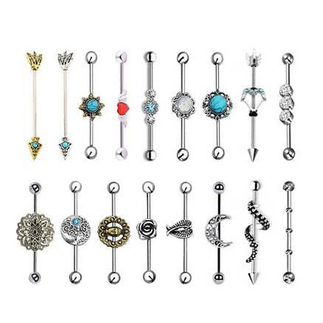 Industrial Barbell Surgical Steel 14G Ear Cartilage Ring Body Piercing Jewelry