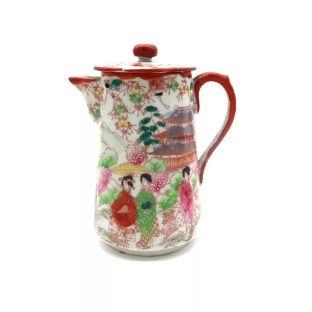 Antique Hand Painted Porcelain Japanese Teapot Circa 1900 Unmarked Geisha Scene