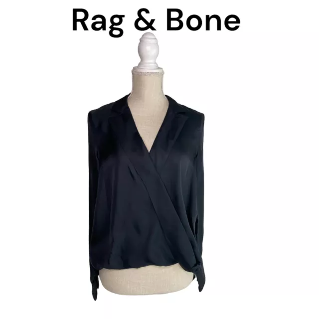 Rag & Bone Dean Shirt Black Silk Size Small New