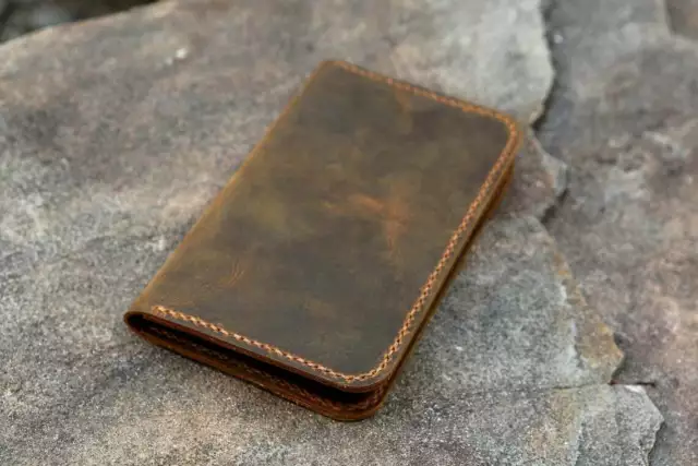 Full grain distressed leather slim cover for pocket size field notes notebook 3
