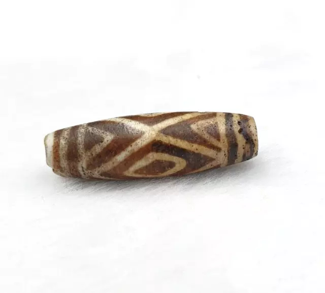 South Asian Burmese Antiques Trade Pumtek petrified Wood Beads Late 19 C. 31mm 9