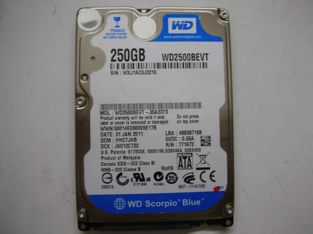 WD Scorpio Blue 250gb WD2500BEVT-35A23T0 2061-771672-F04 AC 2,5 " SATA