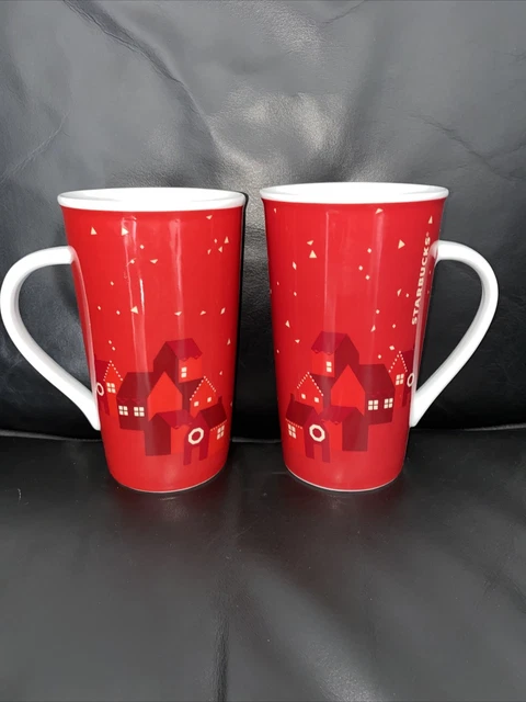 Starbucks Mugs 2013 Holiday Christmas Coffee Red Village 16oz Tall NEVER USED 2