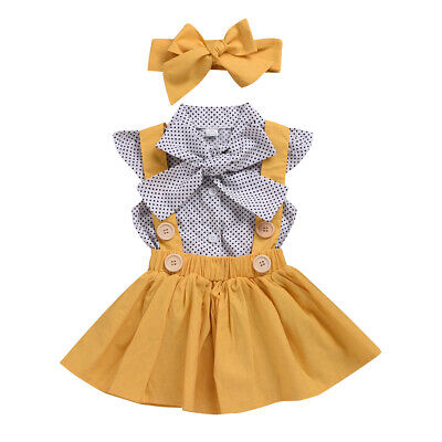 Summer Kids Baby Girl Toddler Tops+suspender skirt +Bow Headwear Outfits Clothes