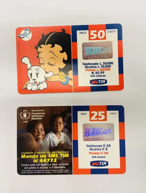 Ricarica Telefonica Cellulare TIM Betty Boop WFP 2 Pz Euro 50 e 25 RICARICard