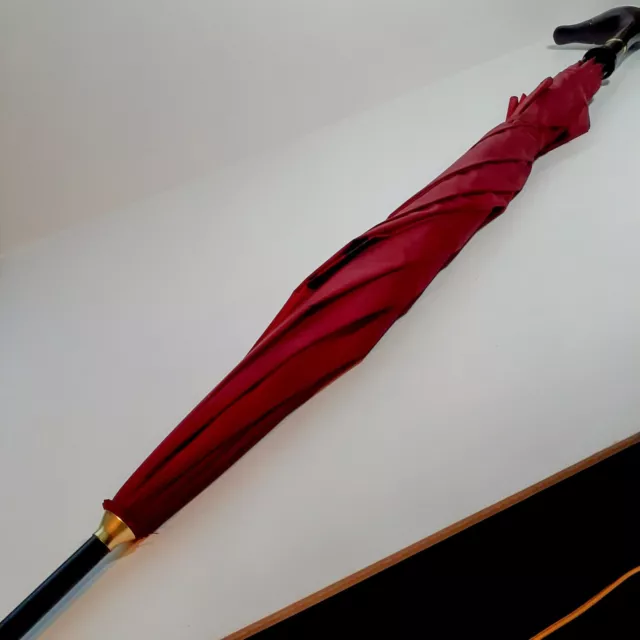 Vintage ARAMIS Fowl Weather Duck Head Umbrella Walking Cane Maroon Glass Eyes