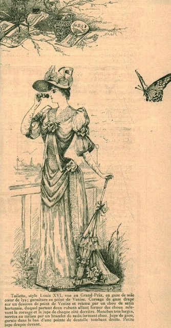 Gravure Ancienne 1889 - Toilette De Mme Porgès Par G. De Billy - Extrait De Livre