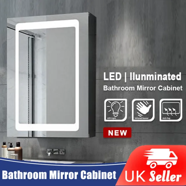 LED illuminated Bathroom Mirror Cabinet with Demister Shaver Socket Wall Mounted